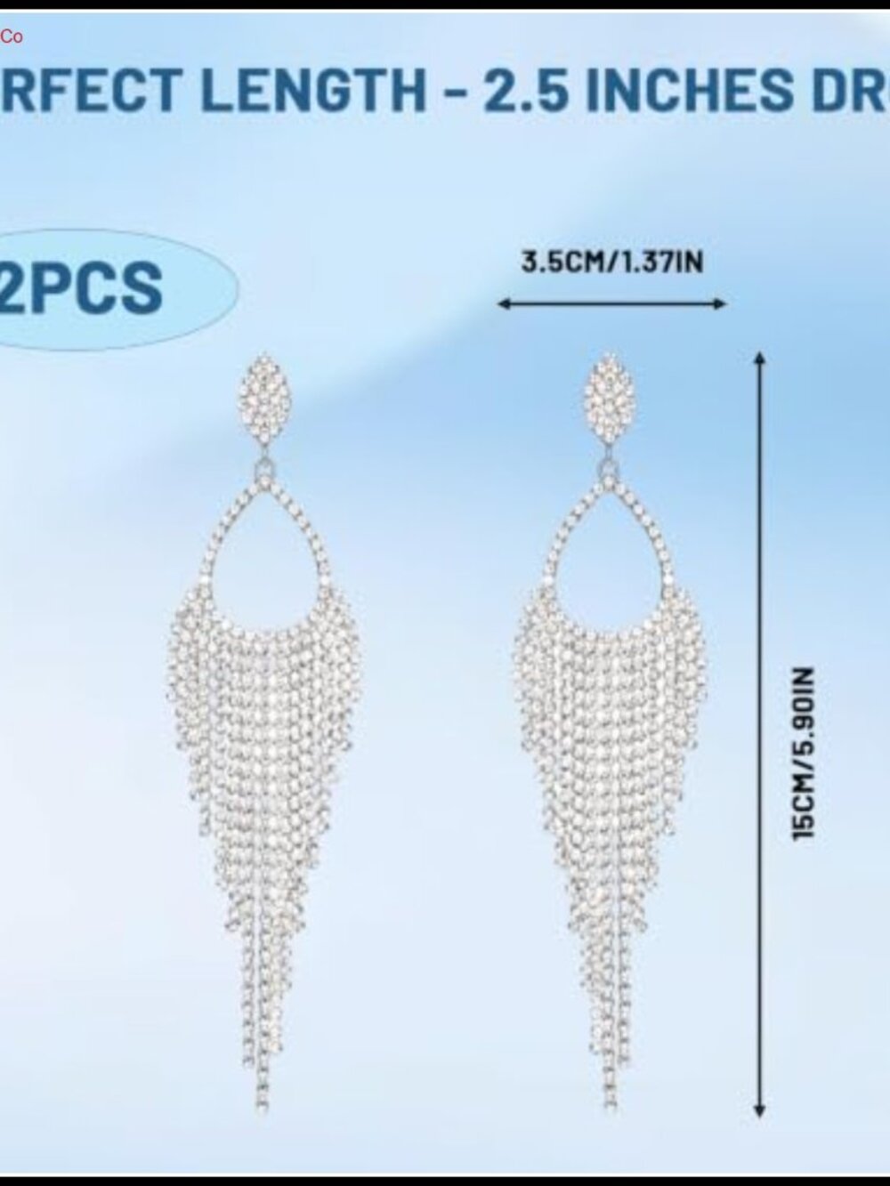 Silver Chandelier Rhinestone Tassel Drop Earrings 2 Pairs for Women - Picture 3 of 6